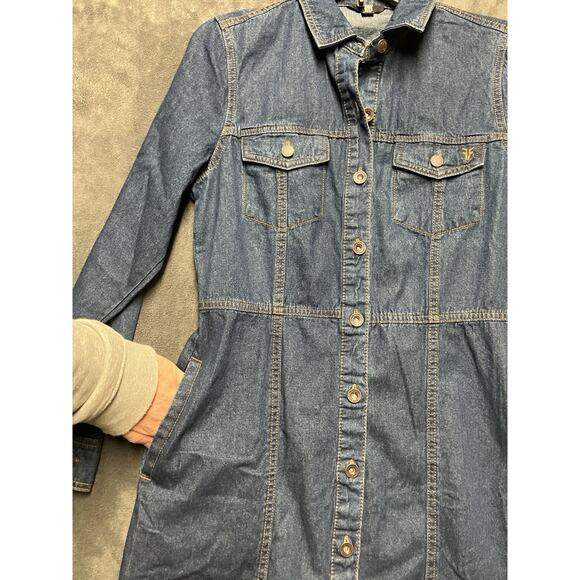 Frye Denim Dress Woman’s Sz S Dark Jean Buttons Pockets Long Sleeve Teacher NWOT - Picture 10 of 10
